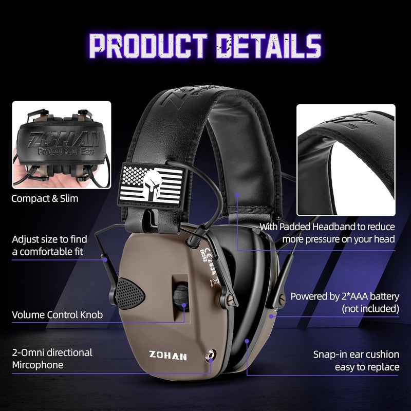 Zohan Electronic Shooting Earmuffs, Hearing Protection Shooters, NRR 23dB Noise Reduction Gun Range Ear Protection Headphones - Image 5